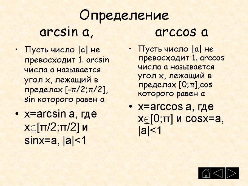 Определение arcsin a,           